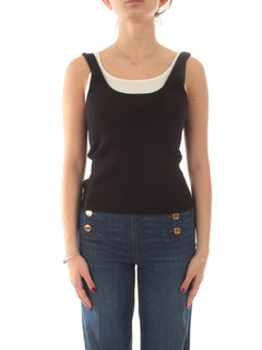 Twinset top fitted in maglia trompe-l'œil da donna nero/neve