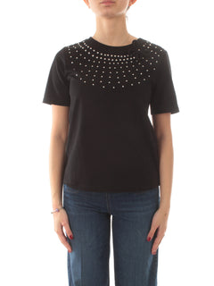 Twinset Actitude T-shirt con strass e fiore da donna nero