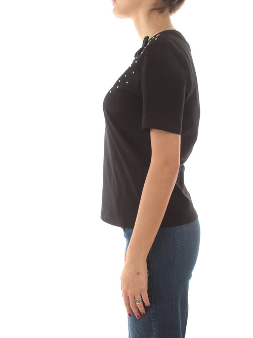 Twinset Actitude T-shirt con strass e fiore da donna nero