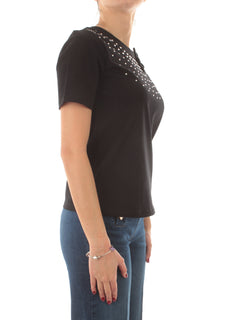 Twinset Actitude T-shirt con strass e fiore da donna nero