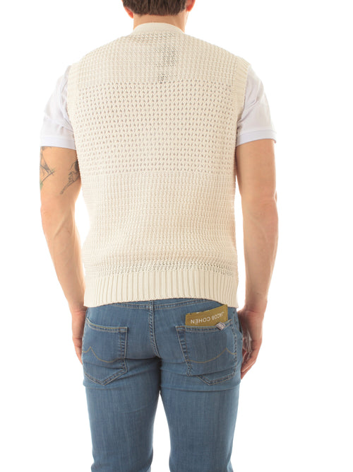 Tagliatore gilet in maglia da uomo panna