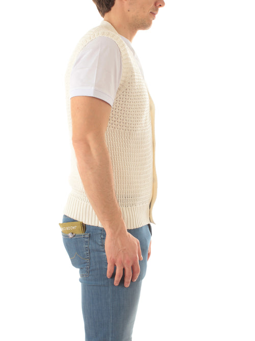 Tagliatore gilet in maglia da uomo panna