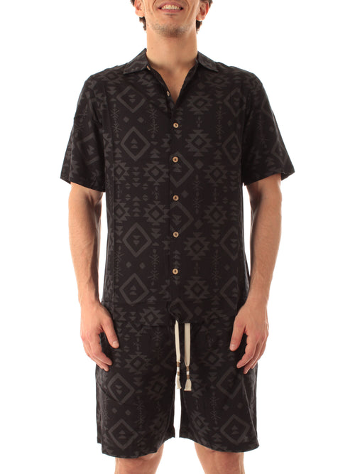 Tooco Beachwear MONOUXY camicia in rayon da uomo black