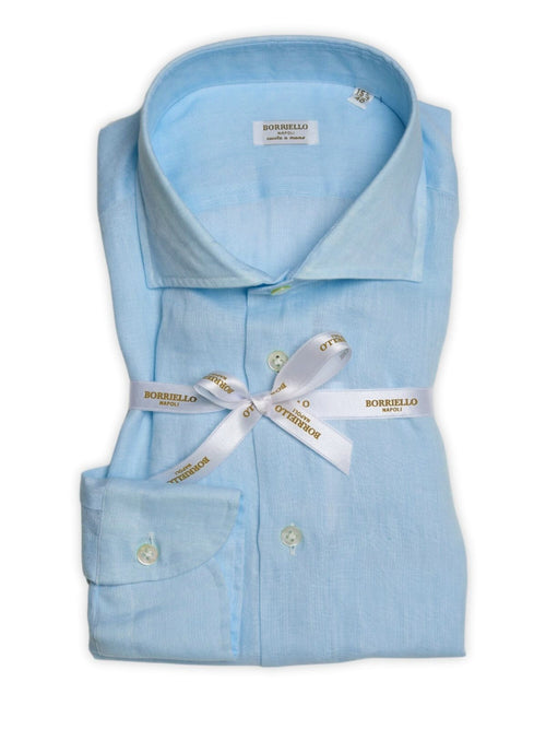 Borriello camicia in puro lino da uomo turchese
