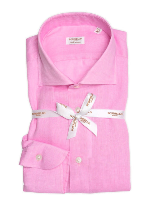 Borriello camicia in puro lino da uomo rosa