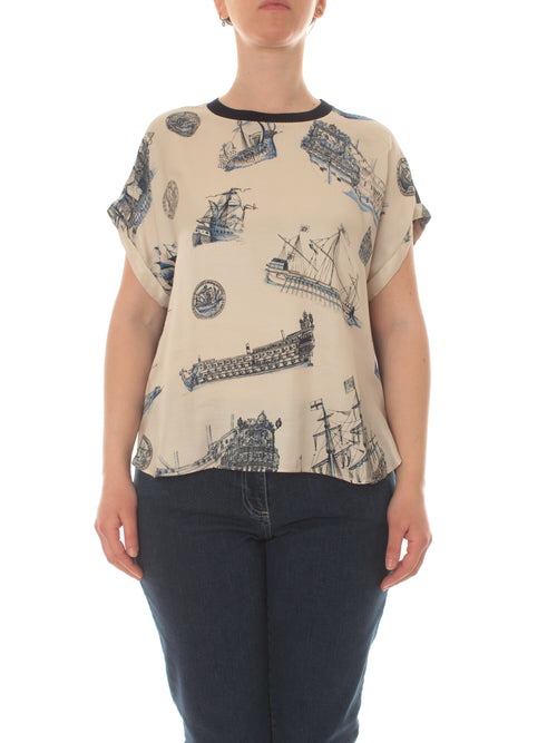 Elena Mirò T-shirt con stampa veliero da donna blu