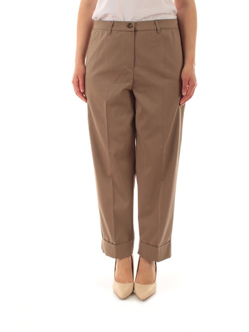 Luisa Viola pantaloni con risvolto in rasatello da donna tortora