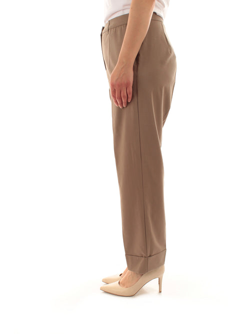 Luisa Viola pantaloni con risvolto in rasatello da donna tortora