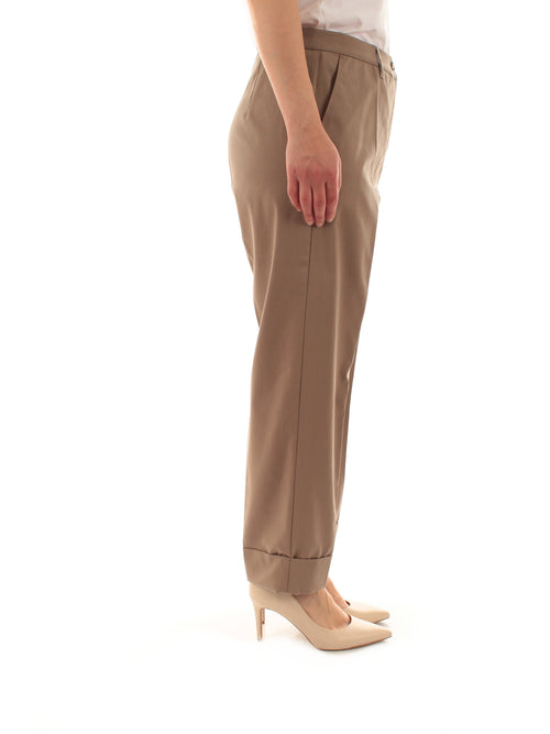 Luisa Viola pantaloni con risvolto in rasatello da donna tortora