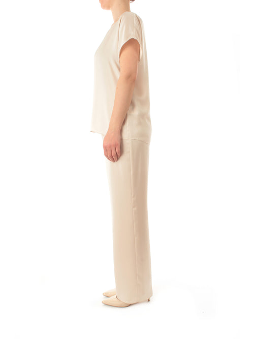 Gaia Life completo casacca e pantalone in raso da donna beige chiaro