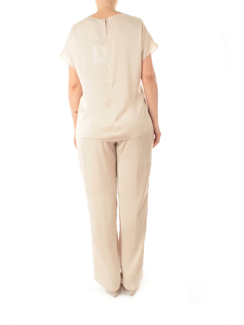 Gaia Life completo casacca e pantalone in raso da donna beige chiaro