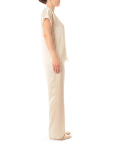 Gaia Life completo casacca e pantalone in raso da donna beige chiaro