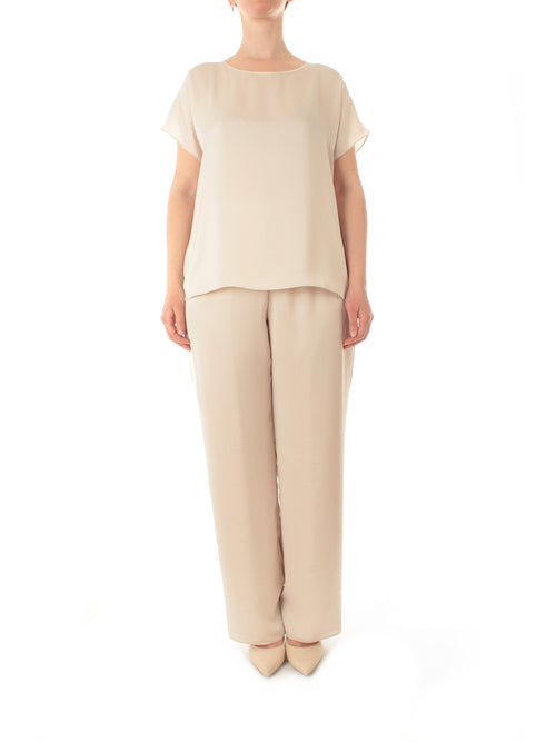 Gaia Life completo casacca e pantalone in raso da donna beige chiaro