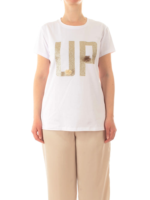 Marina Talia T-shirt con strass e spille da donna bianco