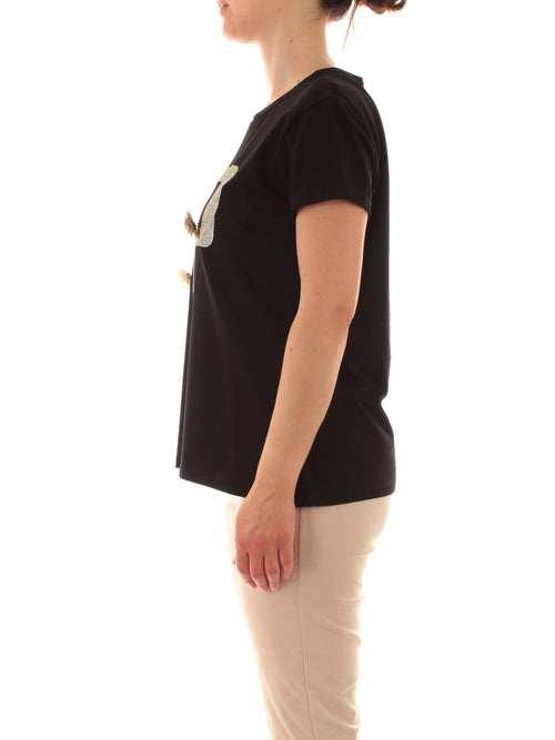 Marina Talia T-shirt con strass e spille da donna nero