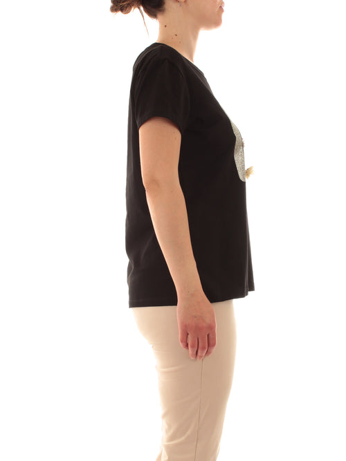 Marina Talia T-shirt con strass e spille da donna nero