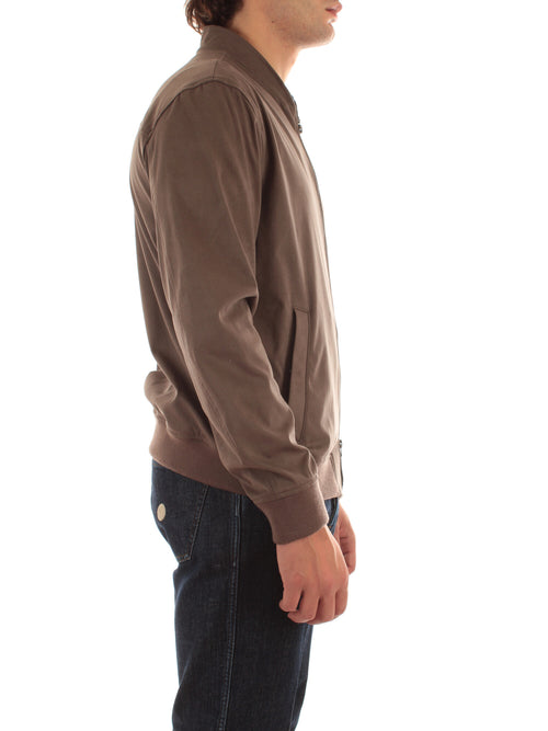 Herno bomber resort in alternative suede da uomo tortora scuro