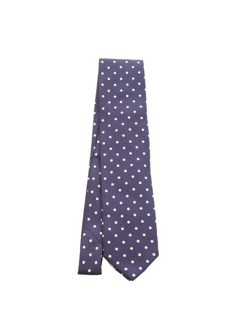 Fefè cravatta 3 pieghe da uomo blu pois bianco