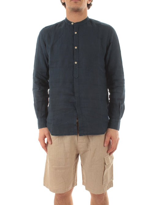 Mc2 Saint Barth NAXOS camicia in lino da uomo LINEN 60 MARINE BLUE