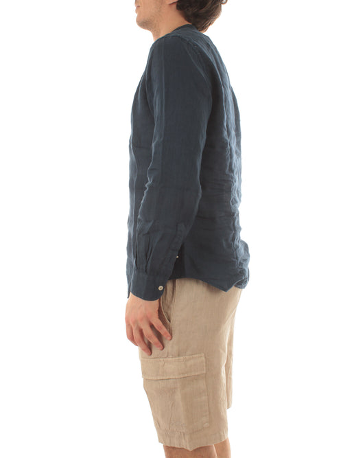 Mc2 Saint Barth NAXOS camicia in lino da uomo LINEN 60 MARINE BLUE