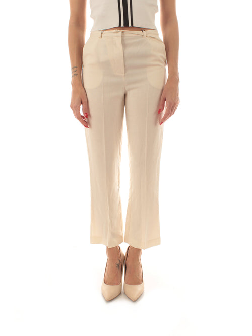 Patrizia Pepe pantalone in misto lino da donna ceramic ivory
