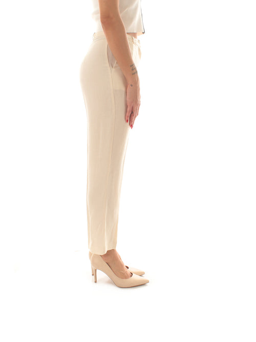 Patrizia Pepe pantalone in misto lino da donna ceramic ivory