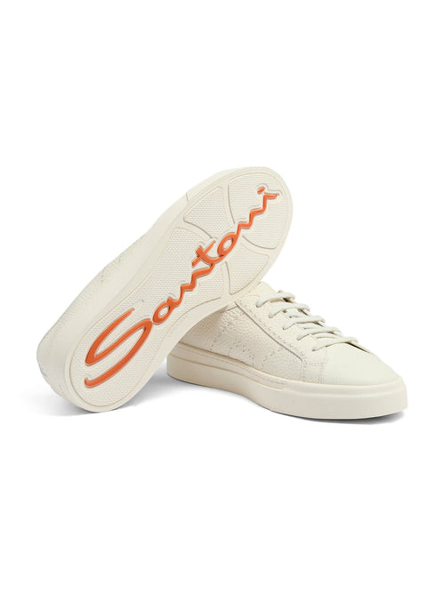 Santoni double buckle sneaker da uomo in pelle bianco