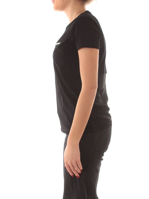 Patrizia Pepe T-shirt con slogan mix fabric da donna nero