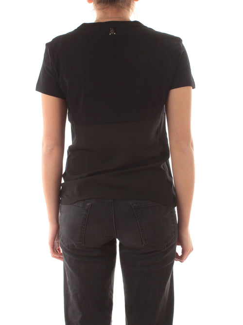 Patrizia Pepe T-shirt con slogan mix fabric da donna nero