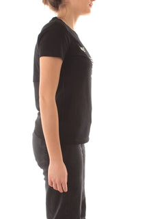 Patrizia Pepe T-shirt con slogan mix fabric da donna nero
