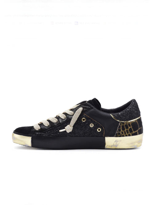 Philippe Model PARIS LOW sneakers da donna glitter metal noir