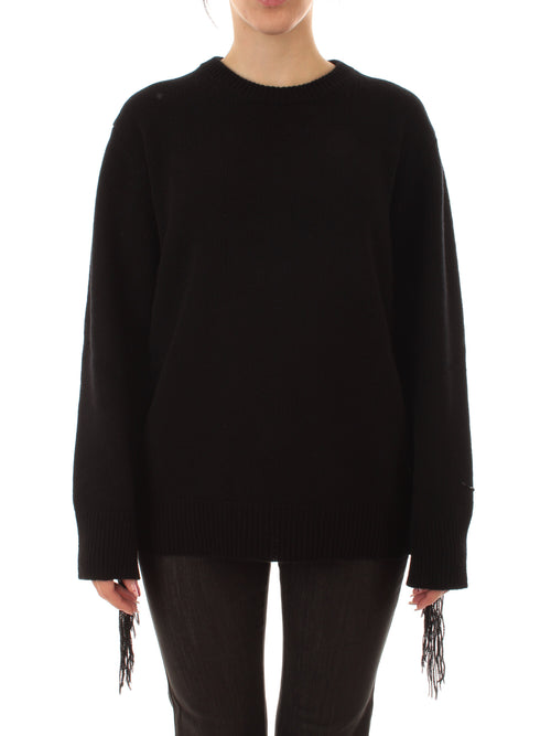 Jucca maglia girocollo over con frange da donna nero