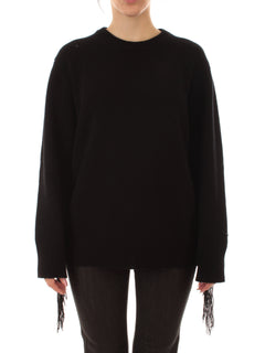 Jucca maglia girocollo over con frange da donna nero