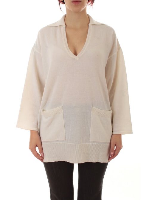 Akep maglia over con tasconi da donna ecru