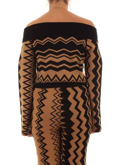 Akep maglia scollo shiffer da donna nero/marrone