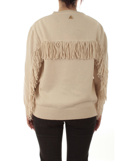 Akep maglia girocollo con frange da donna snow