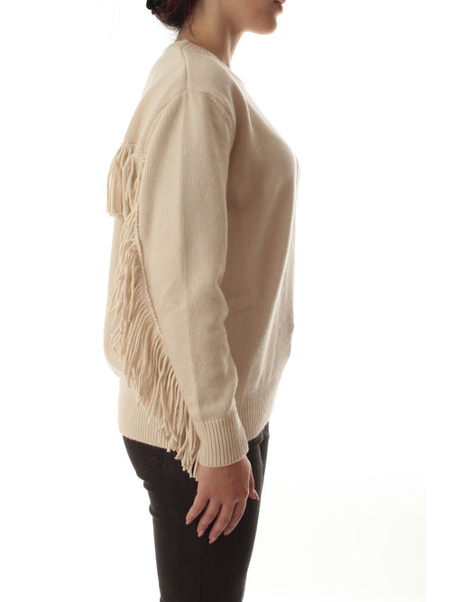 Akep maglia girocollo con frange da donna snow