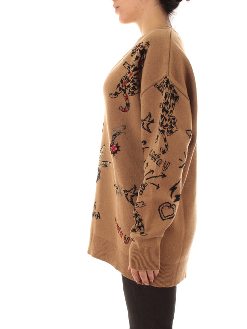 Akep maglia con ricami da donna tabacco