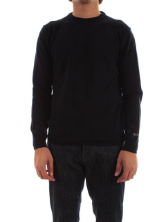 Woolrich maglione girocollo in pura lana da uomo melton blue