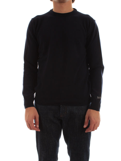 Woolrich maglione girocollo in pura lana da uomo melton blue