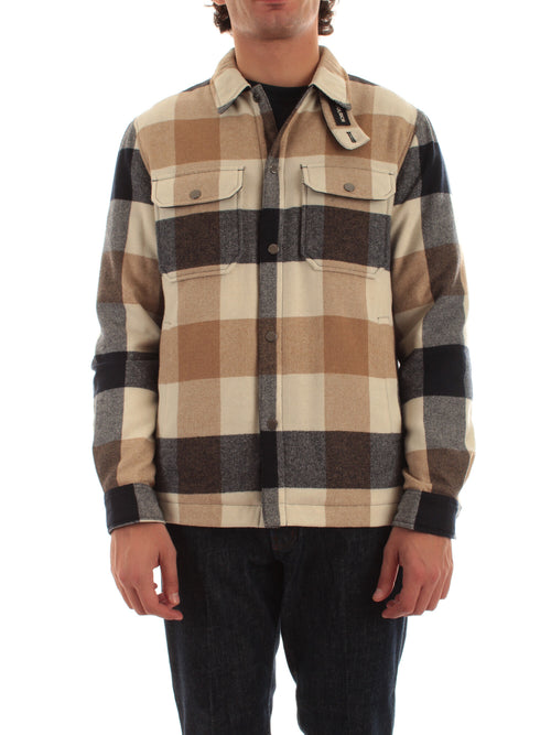 Woolrich Giacca a camicia Alaskan Check in misto lana italiana riciclata da uomo cream buffalo