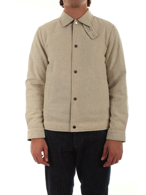 Woolrich giacca a camicia Keating in misto lana italiana riciclata da uomo oatmeal