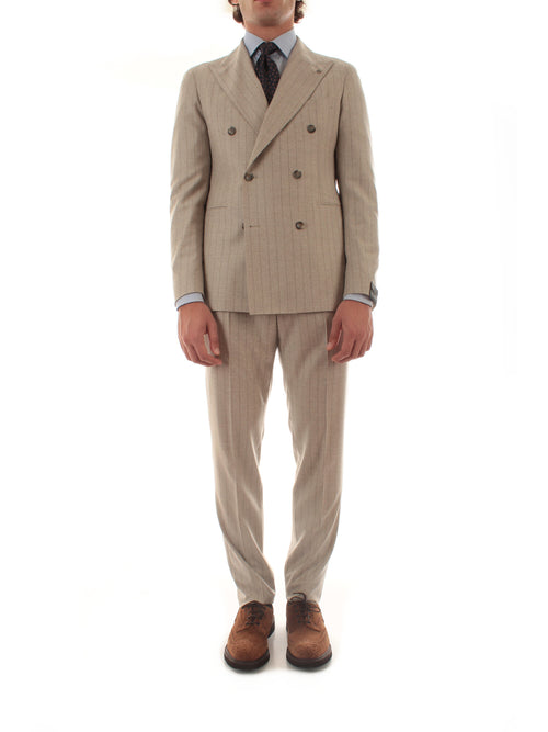 Tagliatore abito doppiopetto gessato beige da uomo