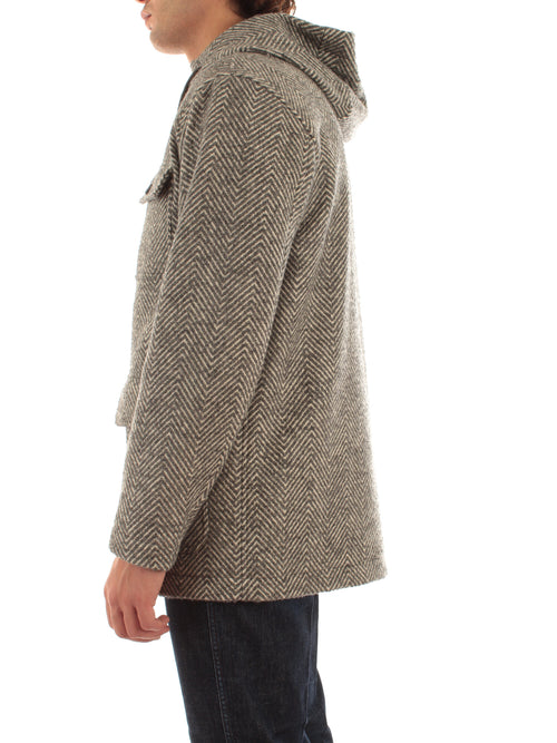 Herno parka lungo in herringbone da uomo grigio chiaro