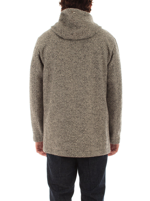 Herno parka lungo in herringbone da uomo grigio chiaro