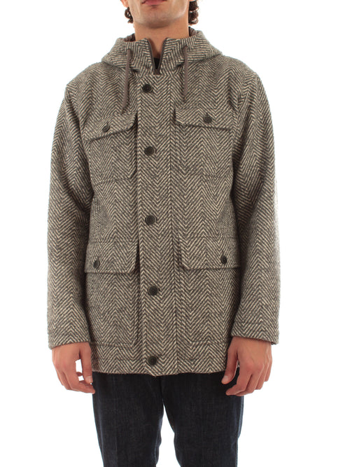 Herno parka lungo in herringbone da uomo grigio chiaro