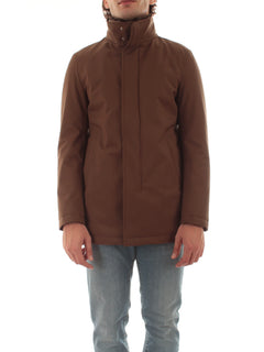 Herno carcoat in woolen melange twill e light faux fur da uomo marrone