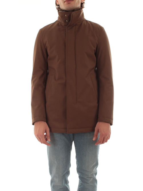 Herno carcoat in woolen melange twill e light faux fur da uomo marrone