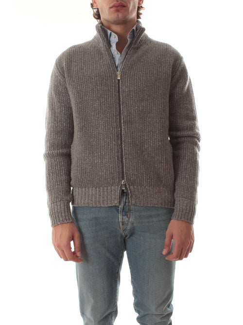 Fedeli cardigan in misto lana e cashmere da uomo grigio