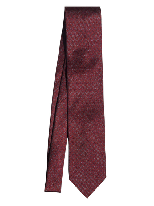 Fefè cravatta 3 pieghe da uomo in seta fondo bordeaux con disegno a catena